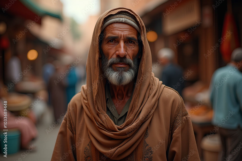 dramatic HDR portrait of an old Moroccan man in traditional costume dramatic HDR portrait of an old Moroccan man in traditional costume