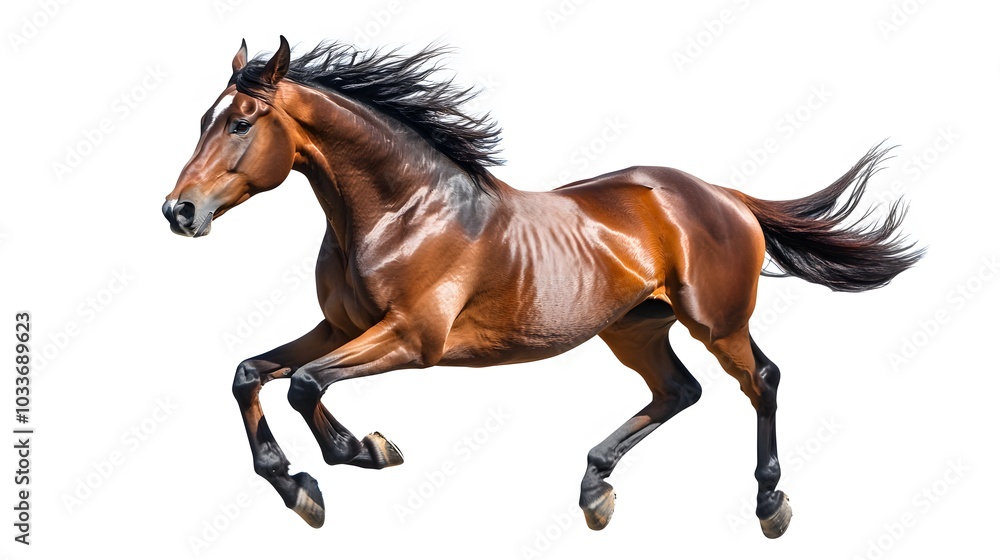 Bay stallion run gallop isolated on white. Bay stallion run gallop isolated on white.