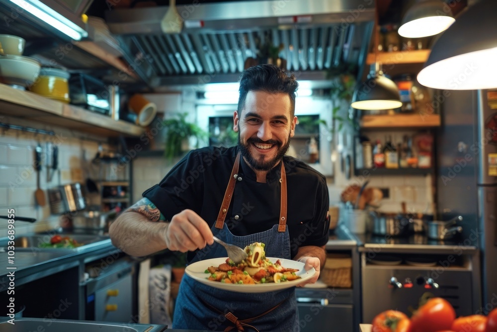 A smiling chef person device shovel. A smiling chef person device shovel.