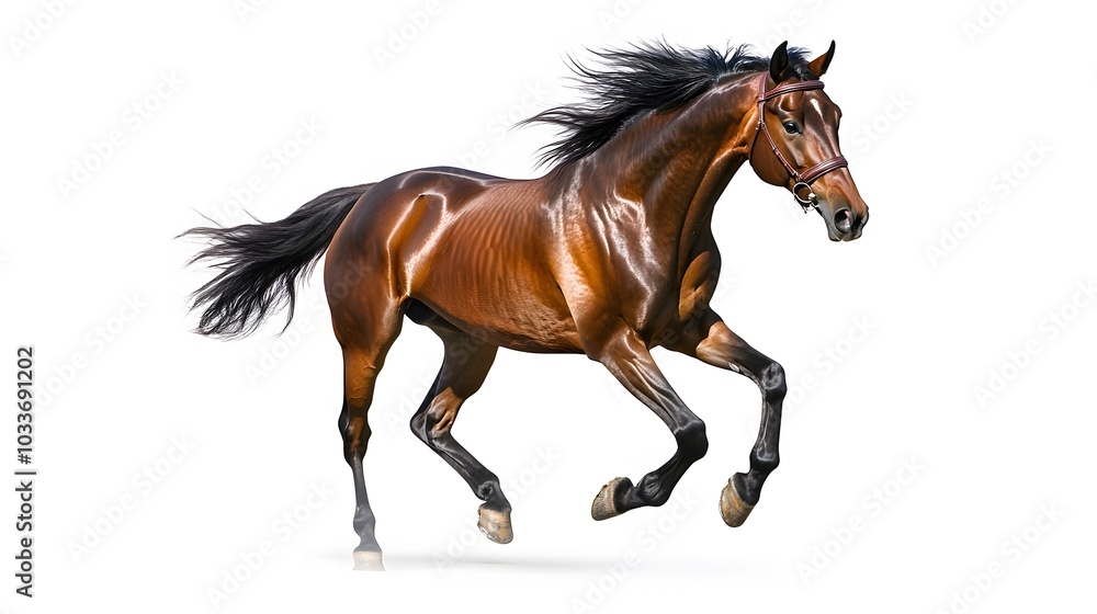 Bay stallion run gallop isolated on white. Bay stallion run gallop isolated on white.