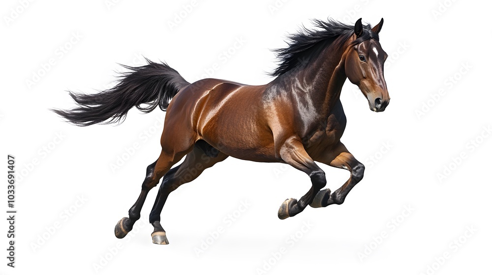 Bay stallion run gallop isolated on white. Bay stallion run gallop isolated on white.