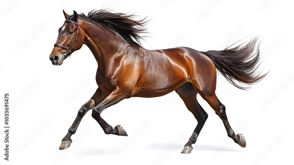 Obraz premium Bay stallion run gallop isolated on white. 
