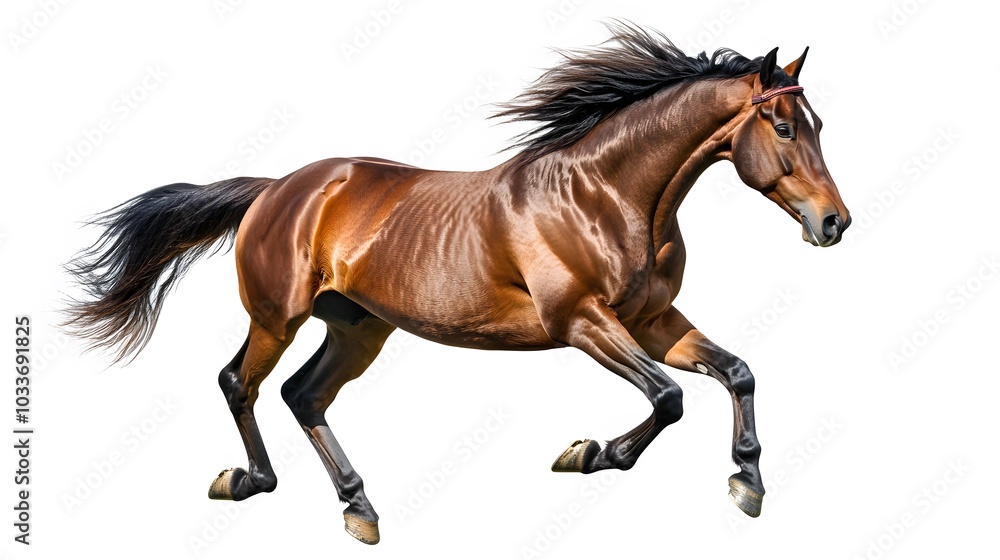 Bay stallion run gallop isolated on white. Bay stallion run gallop isolated on white.