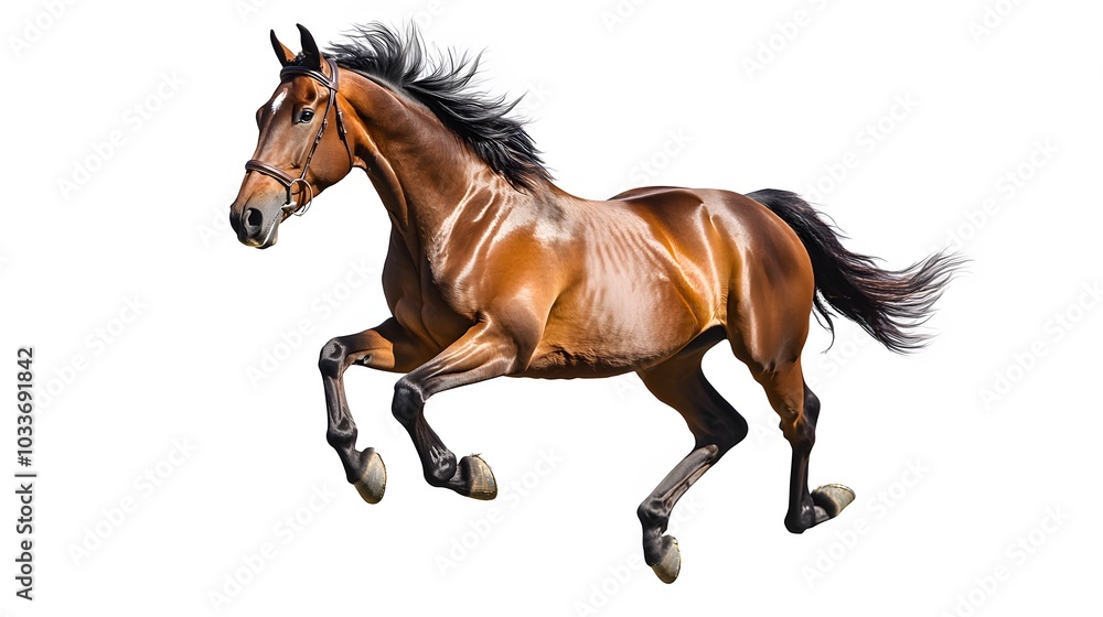 Bay stallion run gallop isolated on white. Bay stallion run gallop isolated on white.
