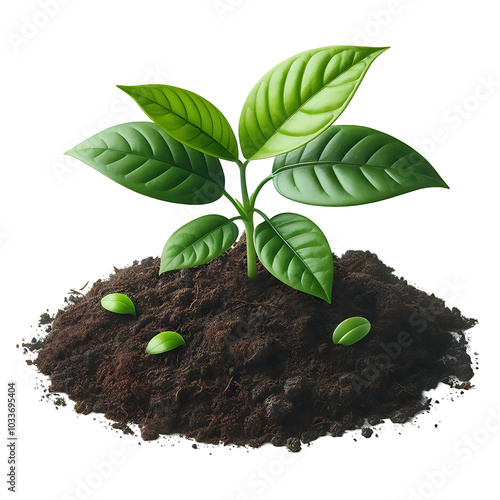 Young Green Plant Growing in Fresh Soil on Isolated Transparent Background, PNG