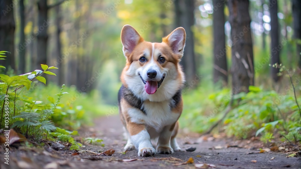 Cute corgi dog in the forest Cute corgi dog in the forest