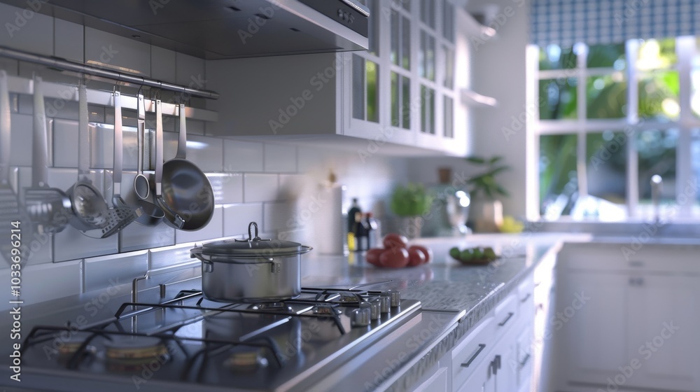 A sleek kitchen featuring white cabinets, recycled glass countertops A sleek kitchen featuring white cabinets, recycled glass countertops