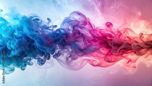 Panoramic colorful smoke wave in shades of pink and blue blending into abstract dreamlike atmosphere