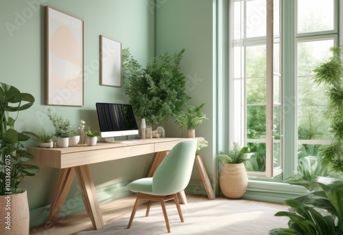 serene vacation inspired workspace natural elements like calm color palettes enhancing relaxation focus, nature, plants, decor, wood, home, office