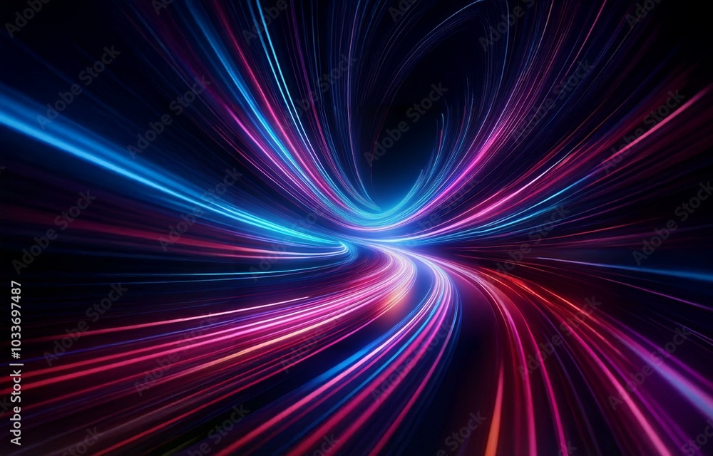 Abstract background of pink and blue neon lights streaking through the dark. Abstract background of pink and blue neon lights streaking through the dark.