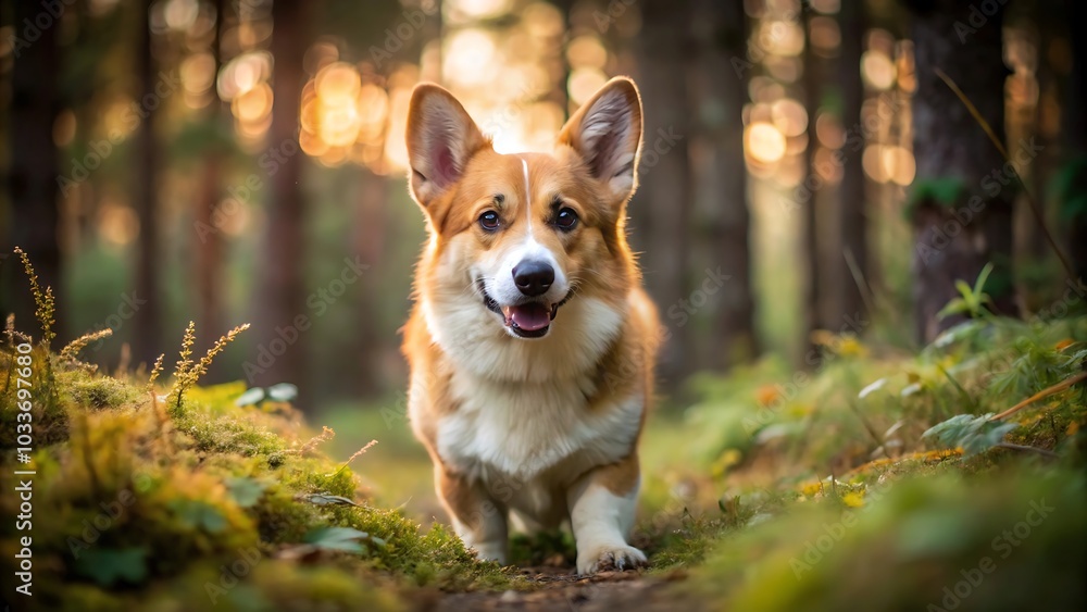 Welsh Corgi Pembroke for a Walk in the Beautiful Forest Welsh Corgi Pembroke for a Walk in the Beautiful Forest