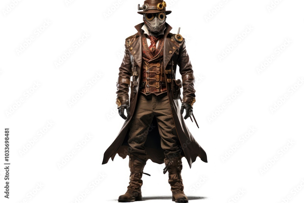 Steampunk character costume adult white background. Steampunk character costume adult white background.