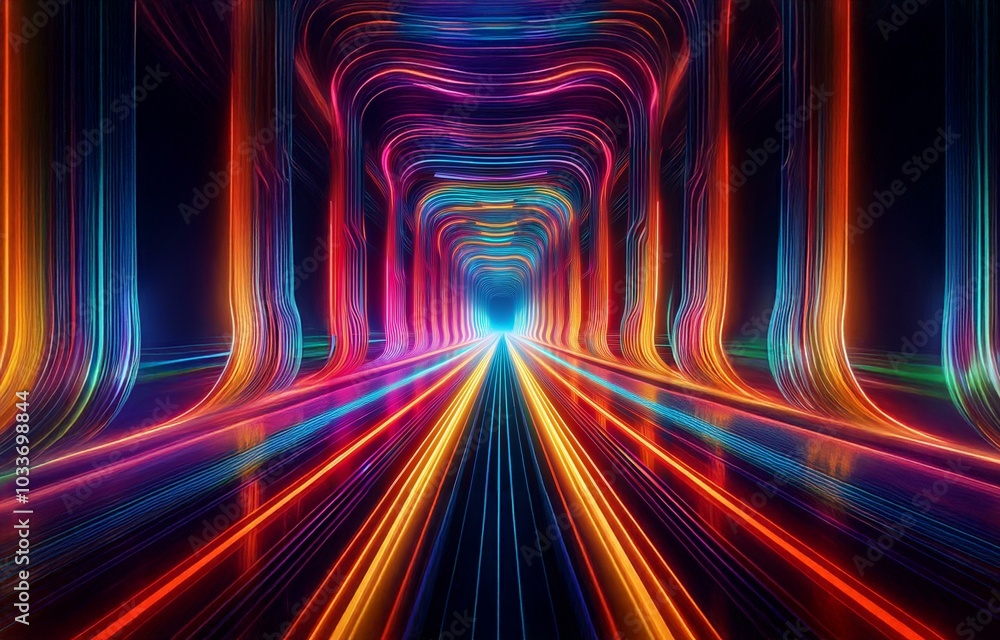 Abstract glowing lines create a tunnel of light. Abstract glowing lines create a tunnel of light.