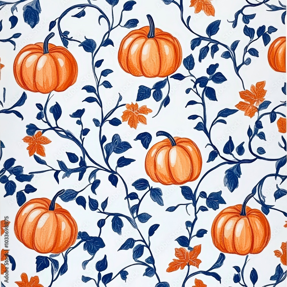 Autumn pumpkins with leaves pattern Autumn pumpkins with leaves pattern