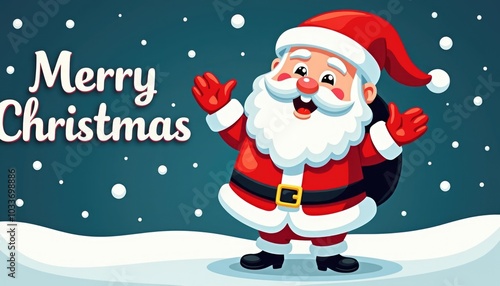 cute cartoon santa with text merry christmas