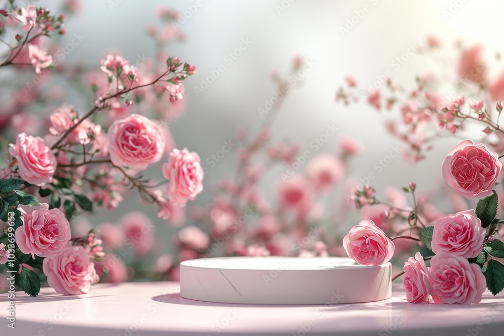 Product podium backdrop rose blossom flower. Product podium backdrop rose blossom flower.