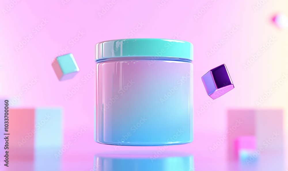 Pastel blue container on pink background with squares. Pastel blue container on pink background with squares.