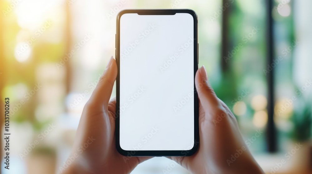 Hands Holding Smartphone with Blank Screen Mockup Hands Holding Smartphone with Blank Screen Mockup