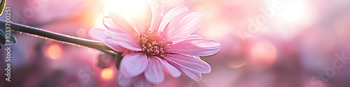 A close up of a pink flower with the sun shining on it