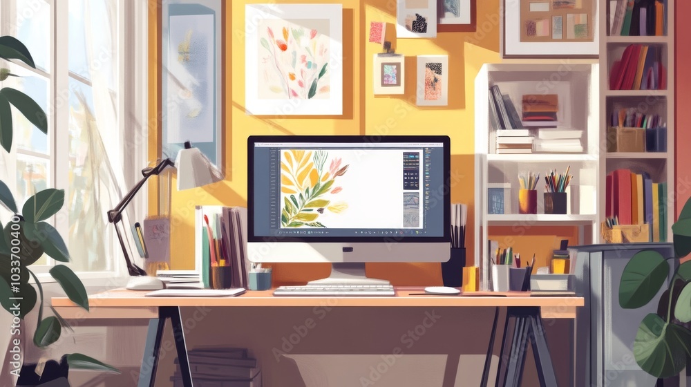 Creative Workspace with Sunlight and Plants Creative Workspace with Sunlight and Plants