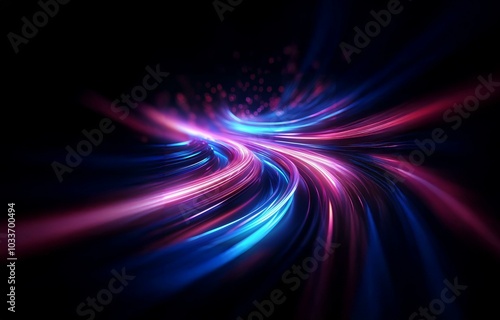 Abstract swirl of blue and pink light streaks on a black background