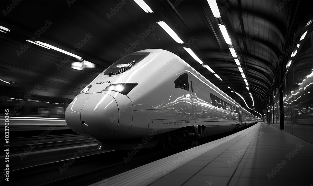 High speed train departing station platform. High speed train departing station platform.