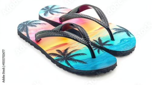 Vibrant Summer Travel Concept Featuring Beach Flip-Flops Isolated on a White Background, Perfect for Vacation Planning and Travel Promotion