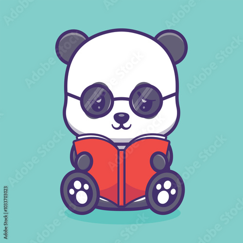 A Seamless Animal Background Featuring A Delightful Summer Illustration Of a Cute Sad Baby Panda Studying Vector photo