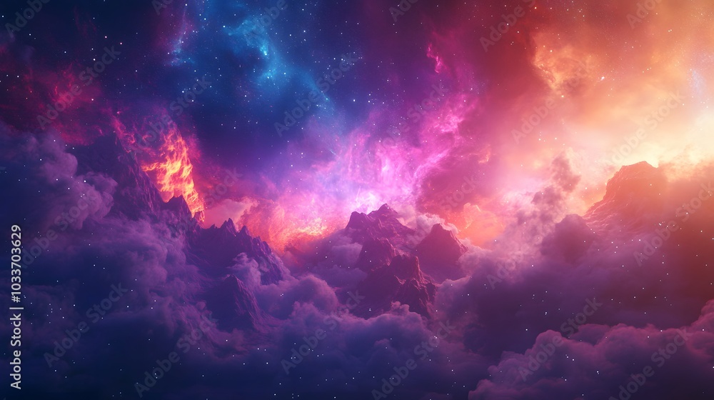 Obraz premium A Cosmic Landscape with Mountains and Nebulae