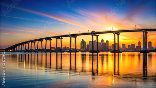 panorama of Coronado Bridge with San Diego skyline silhouette