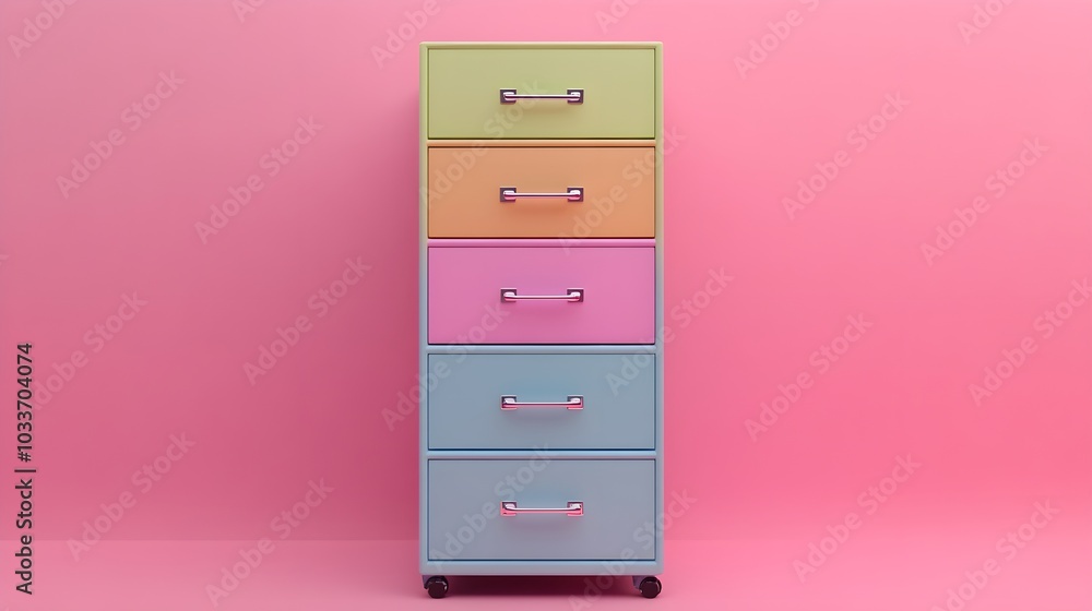 Colorful Chest of Drawers on Pink Background Colorful Chest of Drawers on Pink Background