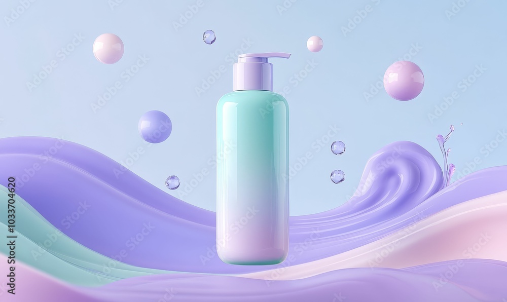 Pastel product display with liquid swirls. Pastel product display with liquid swirls.