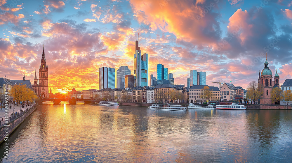 Obraz premium The center of city Frankfurt after sunset