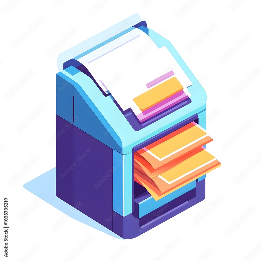 3D Isometric Colorful Printer with Paper Stack 3D Isometric Colorful Printer with Paper Stack