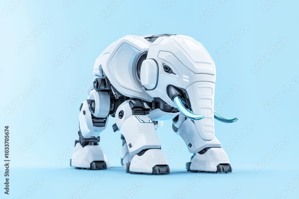 Futuristic robotic elephant design on a light blue background, showcasing advanced mechanical features. Futuristic robotic elephant design on a light blue background, showcasing advanced mechanical features.