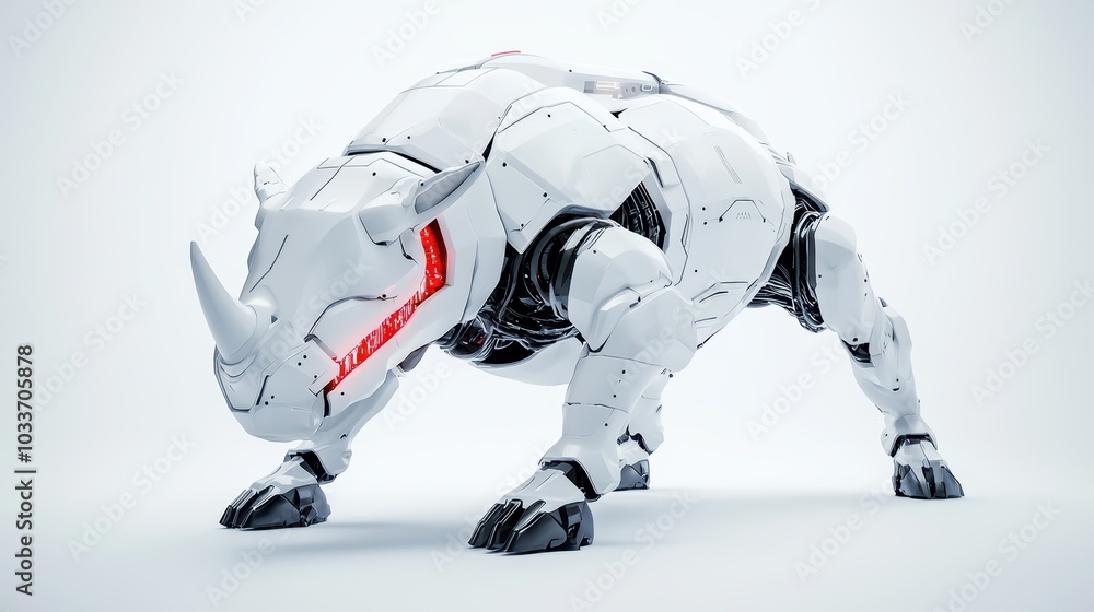 Futuristic robotic rhinoceros on a white isolated background, showcasing advanced mechanical design. Futuristic robotic rhinoceros on a white isolated background, showcasing advanced mechanical design.