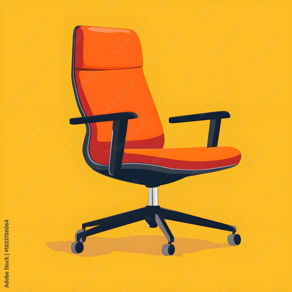 Modern Orange Office Chair on Yellow Background Modern Orange Office Chair on Yellow Background