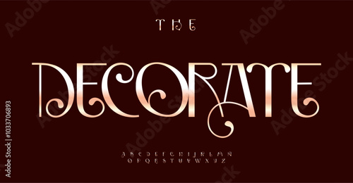 Decorative serif alphabet, luxurious elegant font, artistic logo type, stylish headline typography, refined upscale design. Ornamental font with decorative swirls. Vector typeset