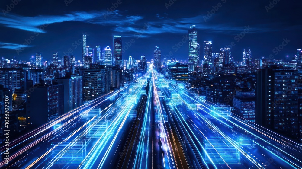 Cityscape with Data Flow Cityscape with Data Flow