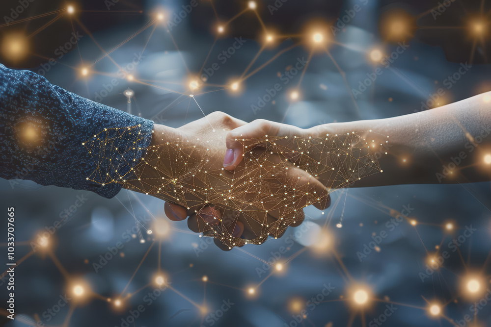 Fototapeta premium Business network concept, business people join hands to network for joint beauty and success.