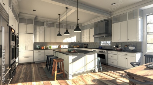 Wallpaper Mural A stylish kitchen featuring white cabinets, soapstone countertops Torontodigital.ca