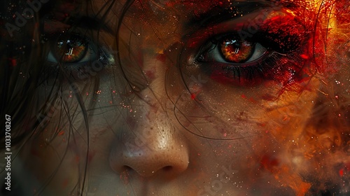 Fiery Gaze: A Close-Up Portrait of a Woman's Intense Eyes