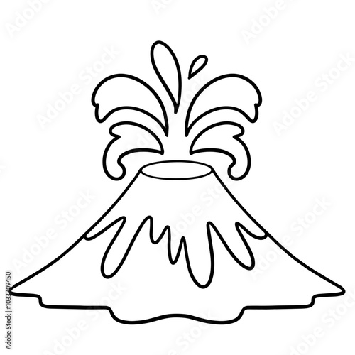 火山噴火のかわいい白黒イラスト