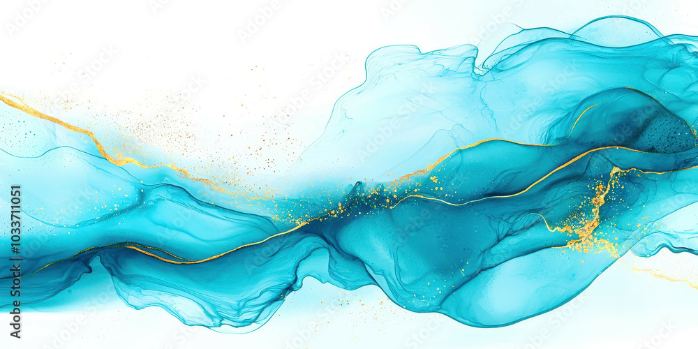A blue and gold watercolor painting with a gold line running through it A blue and gold watercolor painting with a gold line running through it