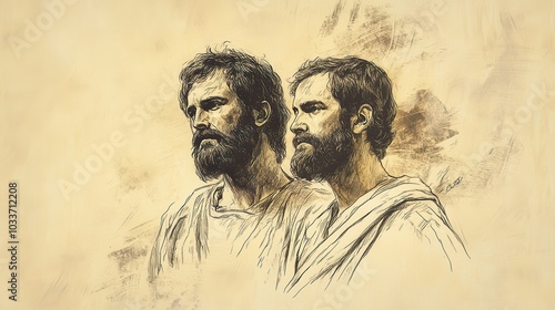 Jesus Appoints the Twelve Disciples with Peter and Andrew Standing Beside Him Accepting Their Calling to Become Fishers of Men with Unwavering Determination and Faith