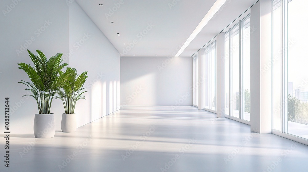 Modern Bright Room with Green Plants and Minimalist Design Modern Bright Room with Green Plants and Minimalist Design
