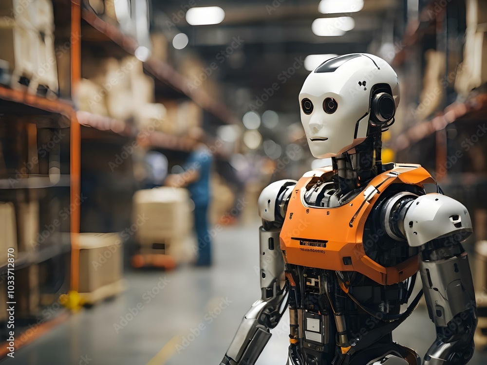 portrait of robot worker in the factory portrait of robot worker in the factory