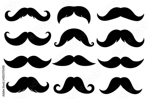 Set of Men's mustache silhouette vector 