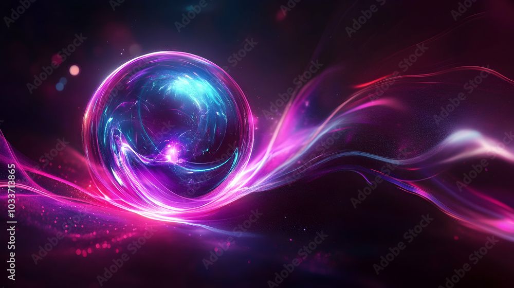 Futuristic glowing neon energy ball with magical waves against a dark backdrop - Futuristic glowing neon energy ball with magical waves against a dark backdrop -