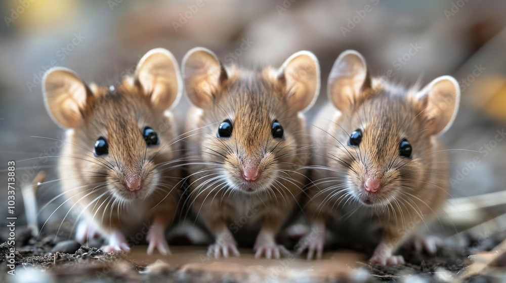 Three Cute Mice Looking at the Camera Three Cute Mice Looking at the Camera